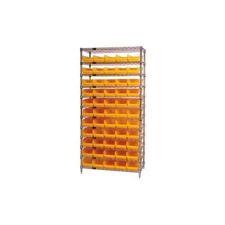 Global Industrial Chrome Wire Shelving with 55 4inH Plastic Shelf Bins Yellow, 36x14x74 268969YL